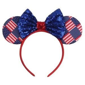 Disney Inspired Fourth Of July Headband Mouse Ears w/ Sequined Bow American Flag